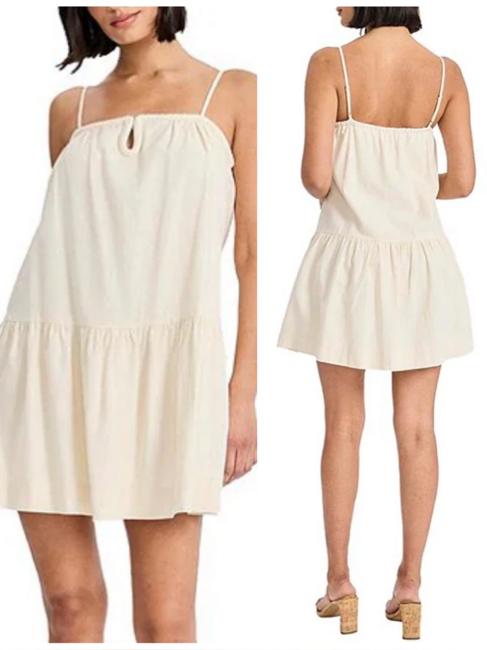 The Good Journey Linen Square Keyhole Neckline Sleeveless Tired Sheath Dress